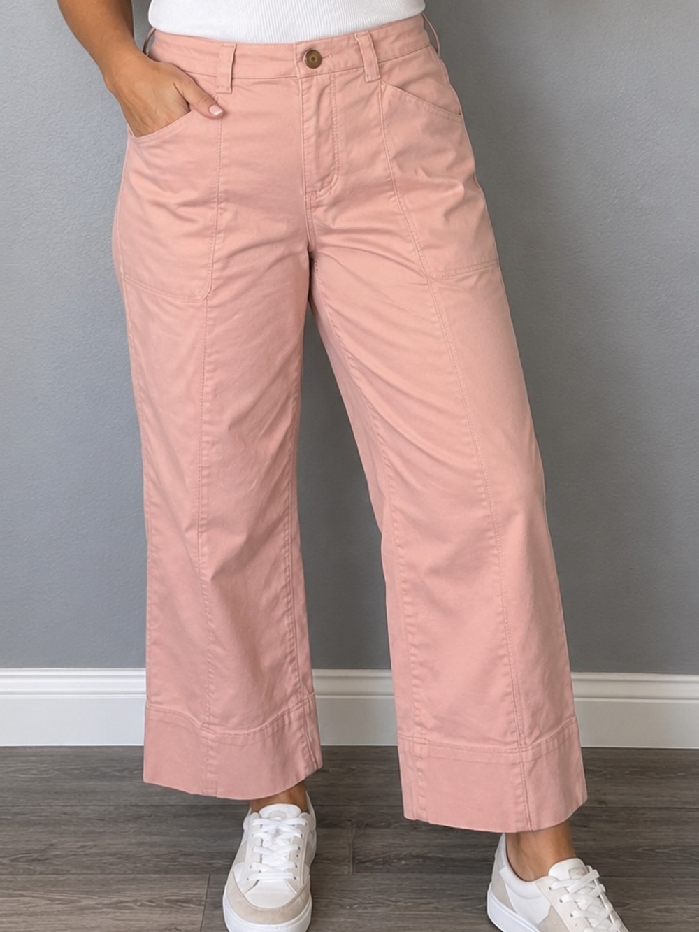 Duluth Trading Co Blush Pink Wide Leg Crop Pants Stretch Cotton Trouser